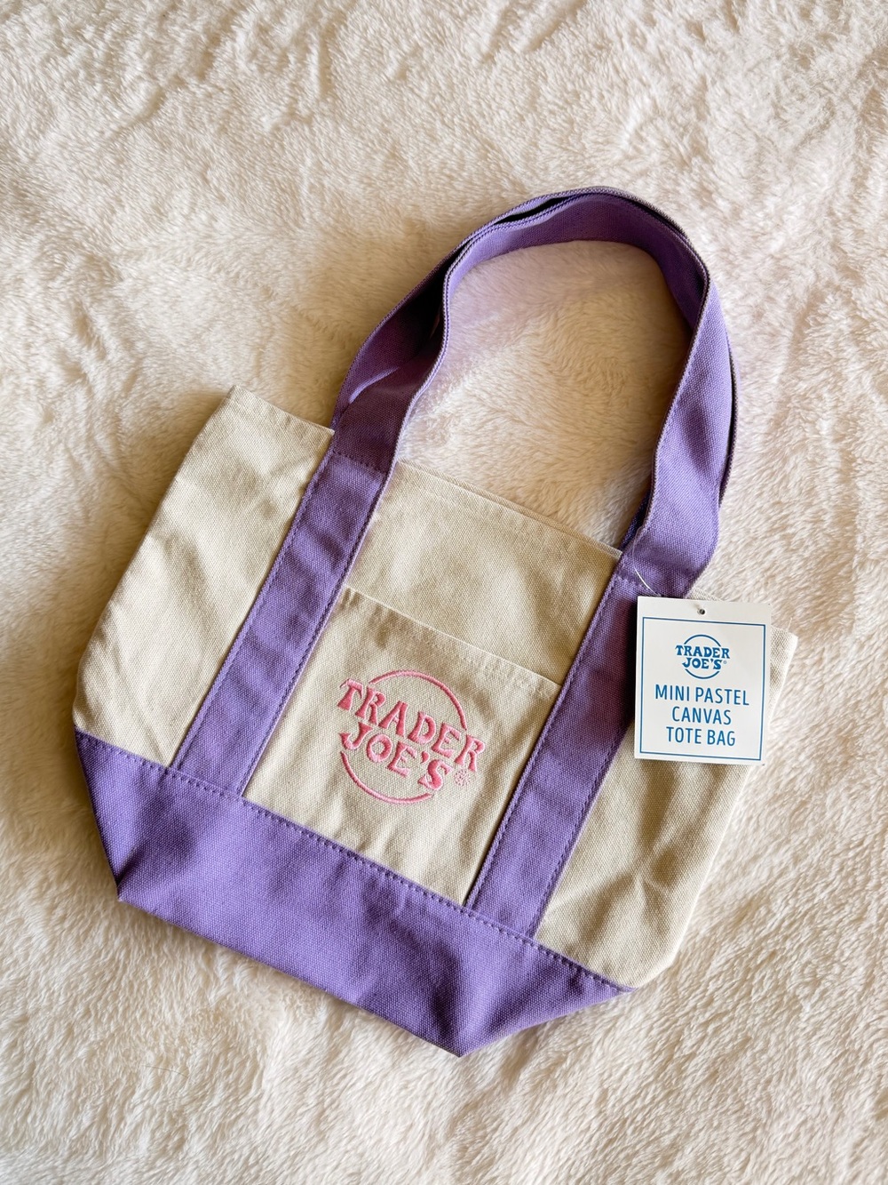 Mini Trader Joe’s Canvas Tote Bag - Lavender & Cream